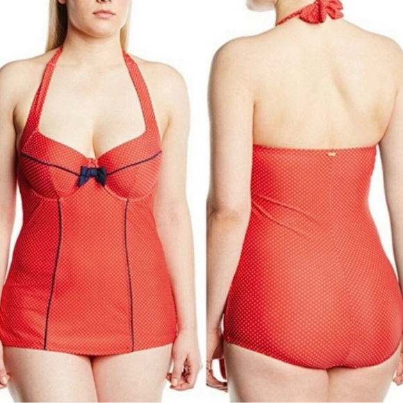 Panache ❉ Red Polka Dot Underwire One Piece Britt Swimsuit Size 32DDD 32F - Picture 3 of 13